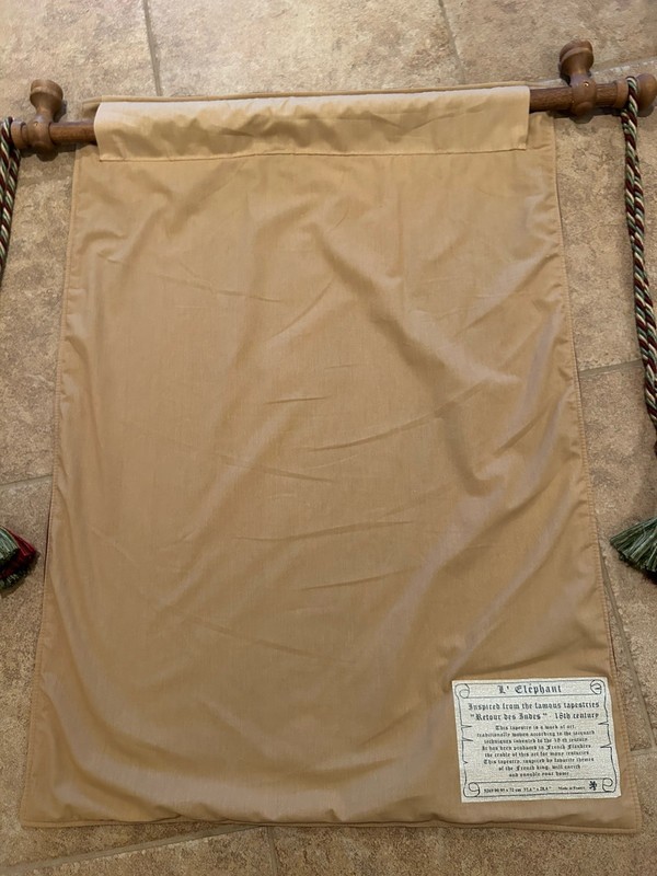 Vtg French L’Elephant Wall Tapestry with Wooden Rod Tassels 28.4x37.4 Large gallery