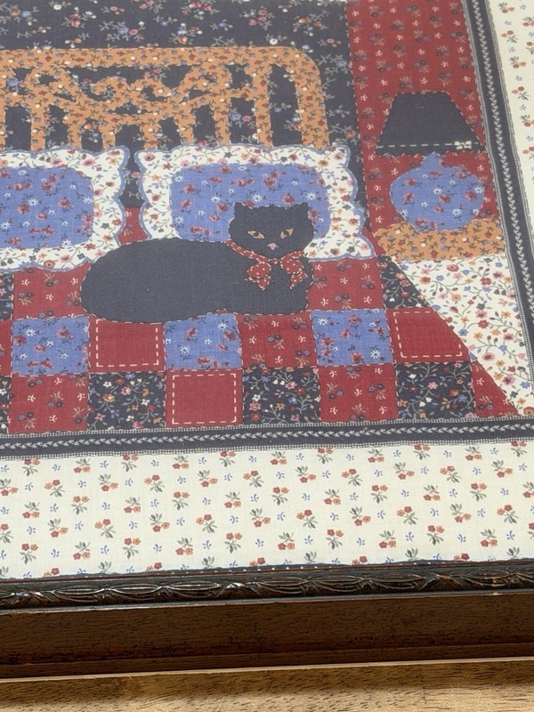 Framed Quilted Square Black Cat On Bed Kitschy Folk Art Cats Patchwork gallery