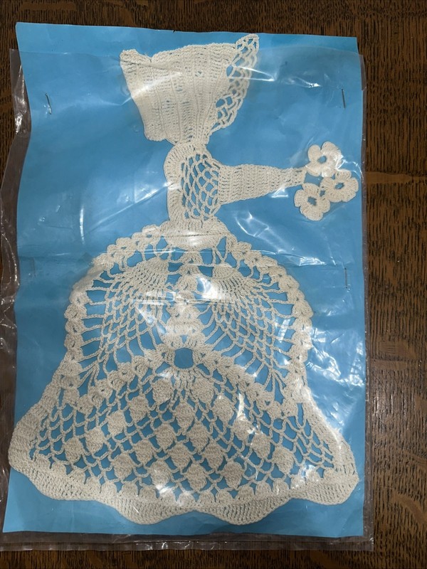 Vintage Handmade Crochet Lace Art Lady With Bonnet Flowers Ready To Frame