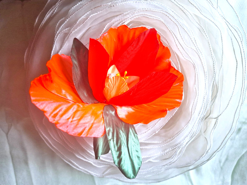Satin Ribbon Big Flower Brooch, Bright Orange Iris Pin, Gifts for Women, Girls