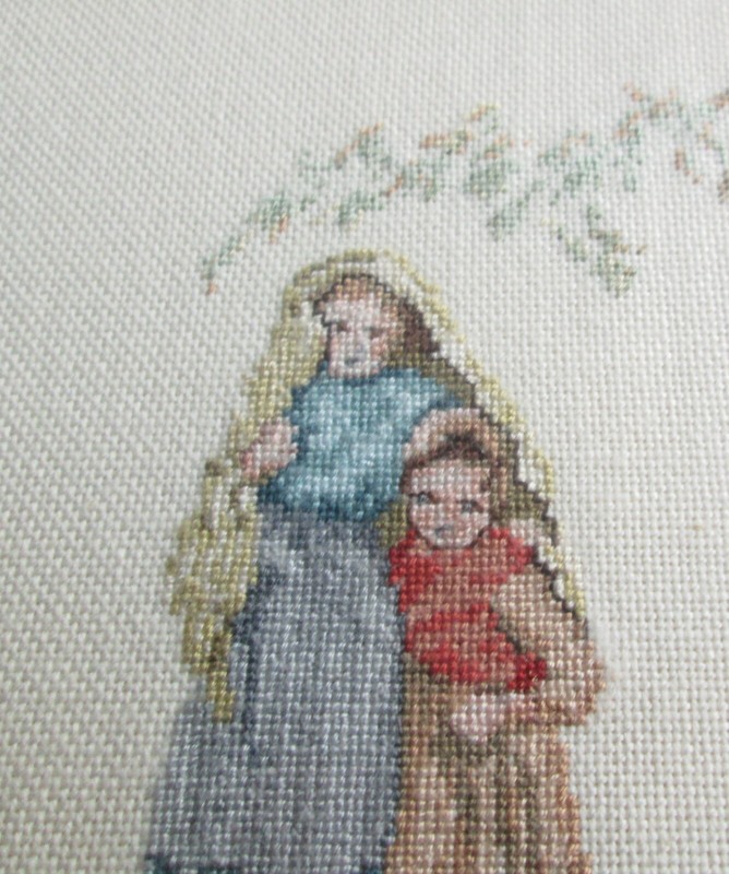 Embroidered Picture Of Mother & Child Gilded Frame Glazed Blue Dress Young Girl gallery