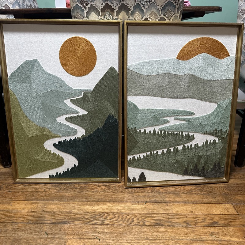 BP Home Textile Embroidered Woven Wall Art Set Mountain & Sun Decor 18”x26”