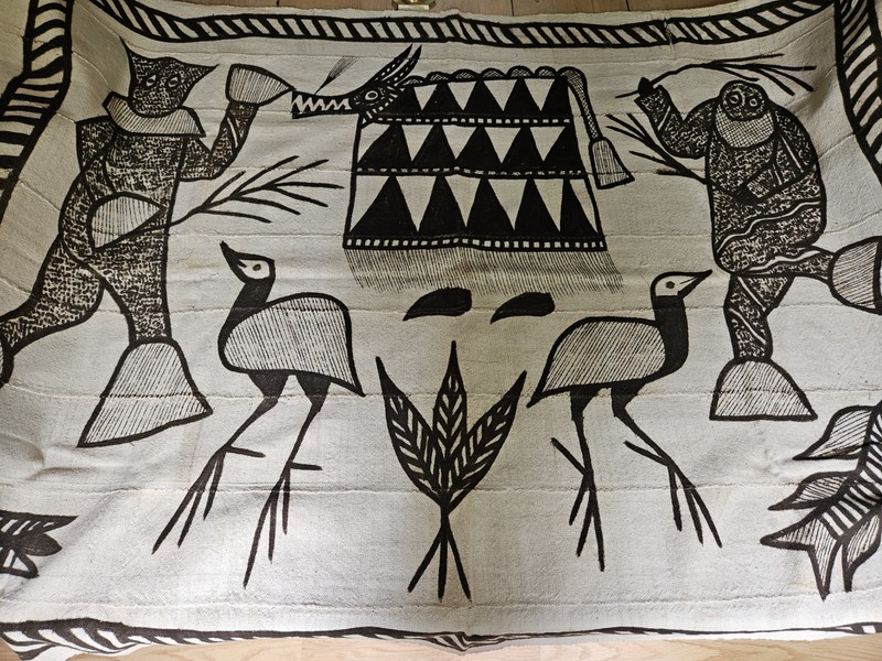 Vintage Large Hand Painted Textile / Korhogo Mud Cloth From The Congo