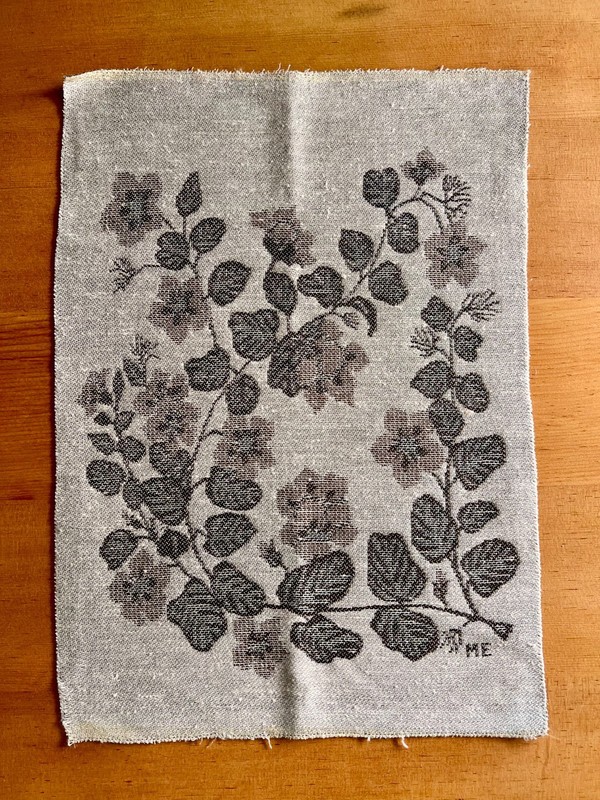 Swedish Wall Tapestry Double Woven Scandanavian Textile Signed Neutral Flowers
