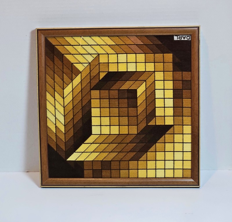 Vintage Mid Century Modern OP ART NEEDLEPOINT based on AXO-44 by VICTOR VASARELY gallery