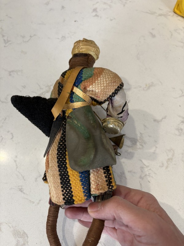 Moroccan Leather Wool Tin Wired Intention Doll. Very Well Made. Eleven Inches. gallery