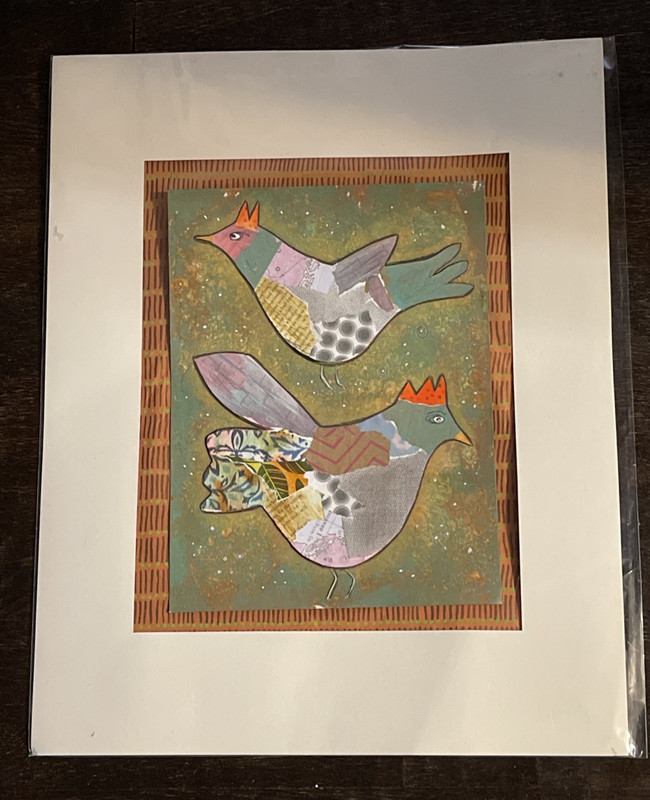 Original Mixed Media Assemblage Paper Bird Mosaic Matted 16X20 gallery