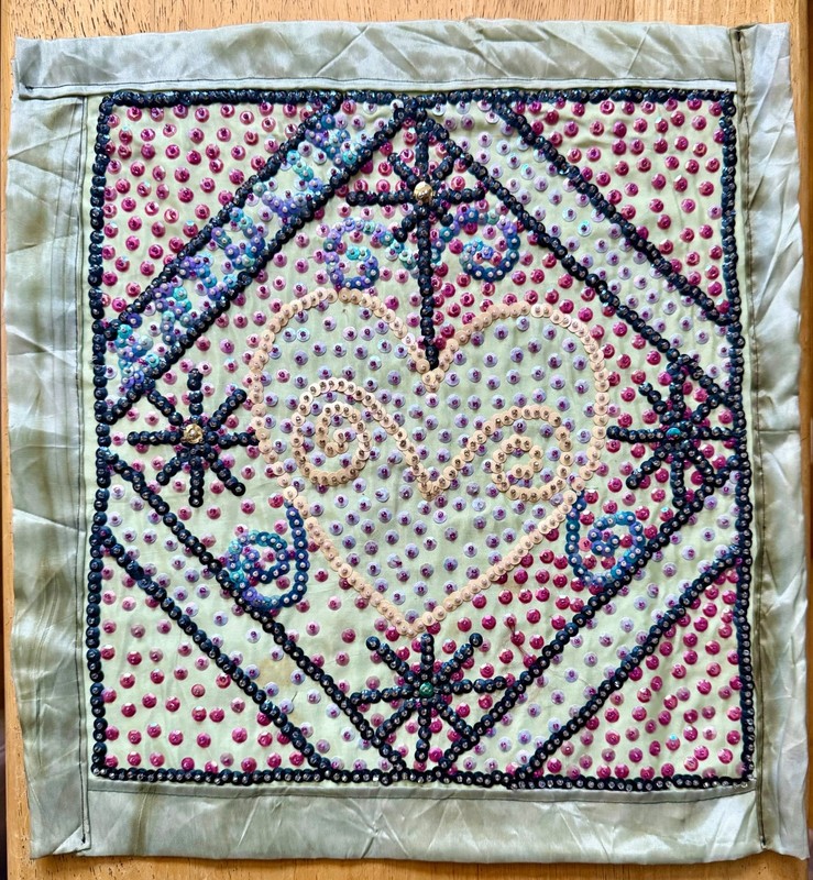 Vintage ERZULIE Haitian beaded VOODOO love goddess flag 1980s unsigned