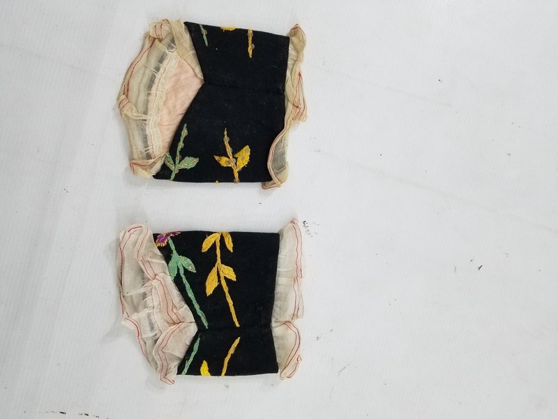Antique Cantonese Folk Silk Hand Embroidered Wool Sleeve Cuffs 14x13cms gallery