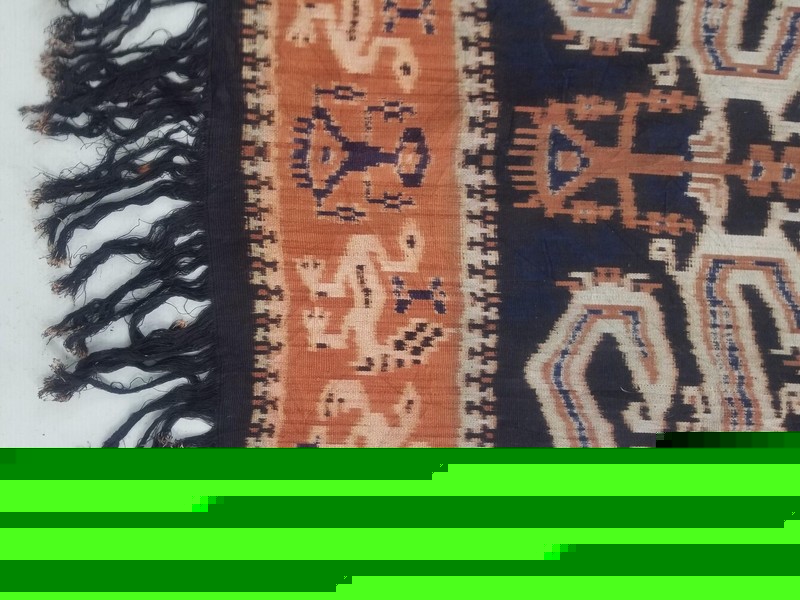 Antique Indonesian Sumba Hinggi Ikat Handwoven Fringed Edges Textile Blanket gallery