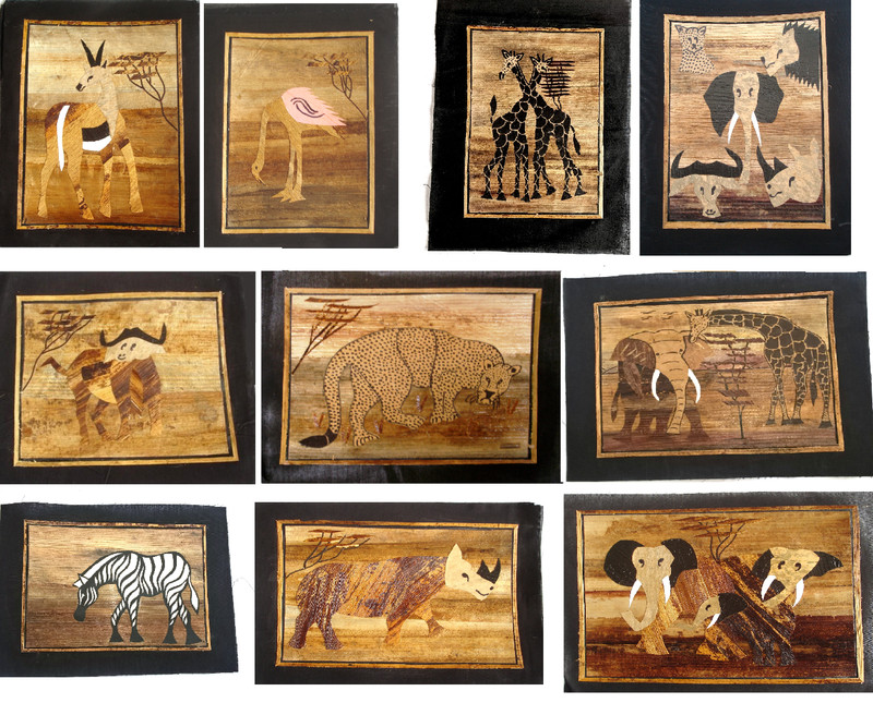Kenyan Banana Fibre Batik Picture - Unframed - Animals
