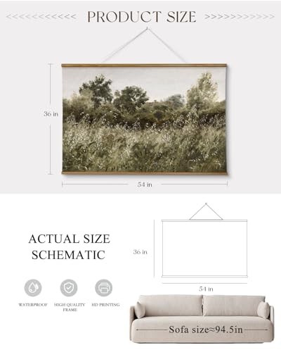 Extra Large Vintage Framed Wall Art, 36x54 Inch Farmhouse Retro Meadow gallery