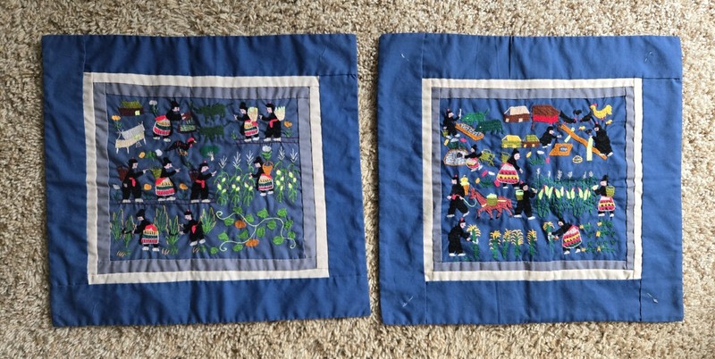 Vintage Laotian Hmong Tribal Embroidered Story Cloth; Farm Folk Art Pillow Asian