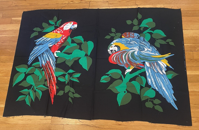 Int’l Printworks Fabric Wallhanging Parrots – Vintage Retro Mid Century Art Deco