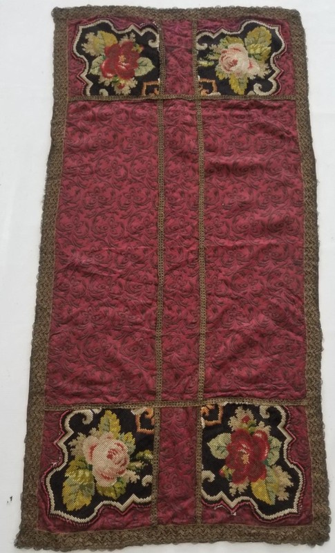 Antique European Needlepoint & Brocade Panel with Metallic Trim 120x60cms