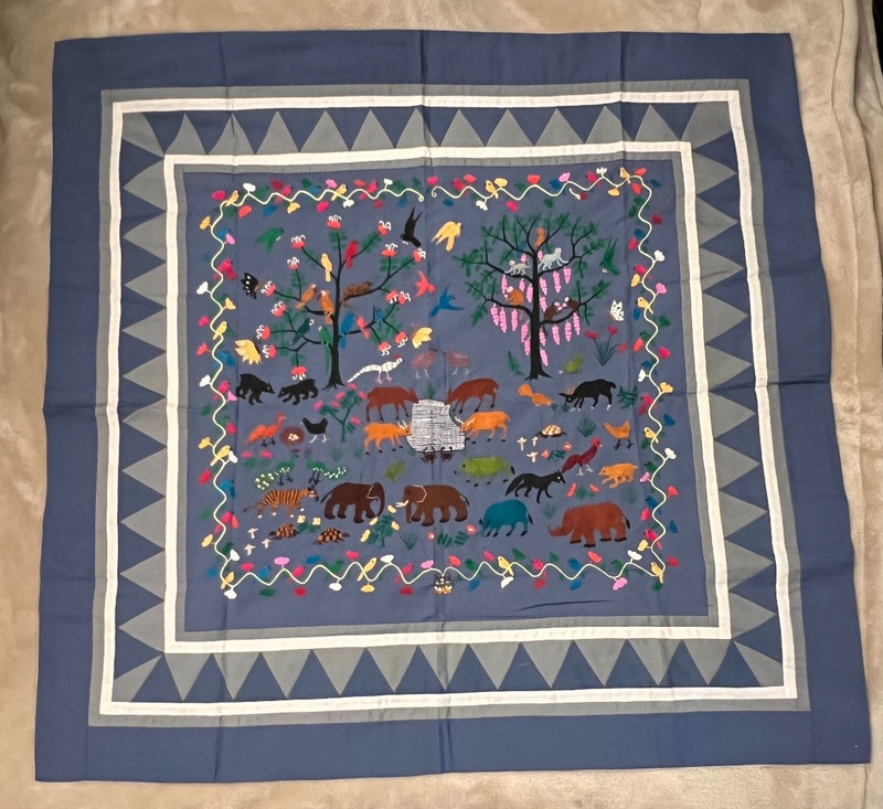 Vtg Hmong Story Cloth Embroidered Folk Art Tapestry Animals Birds Forest 32″X34″