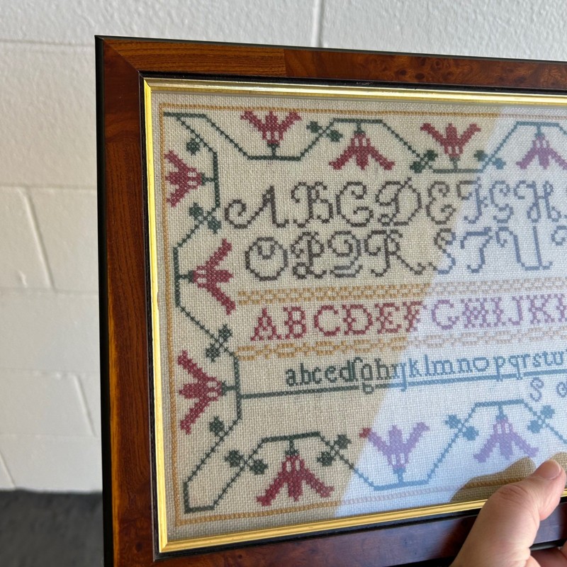 Vintage Completed Cross-stitch Sampler 1991 Alphabet Floral Motif Wall Art gallery
