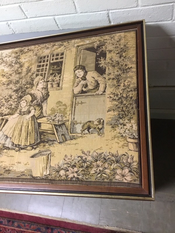 ANTIQUE VTG RECTANGULAR FRAMED TAPESTRY 58 1/4” X 21 7/8” BEAUTIFUL gallery