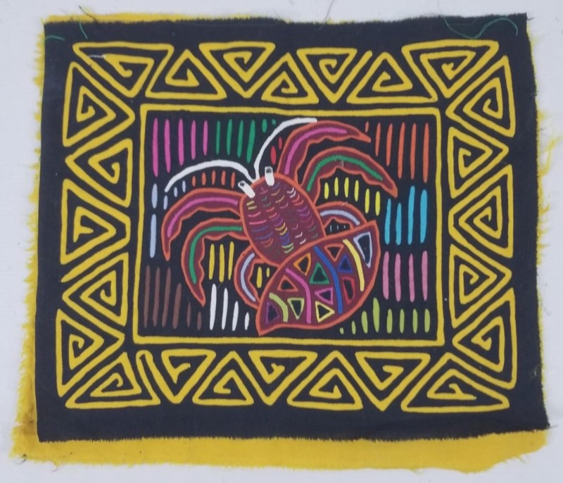 Vintage Traditional Hand Stitched Kuna Mola Crab Design Multicolor Panel 40x36cm