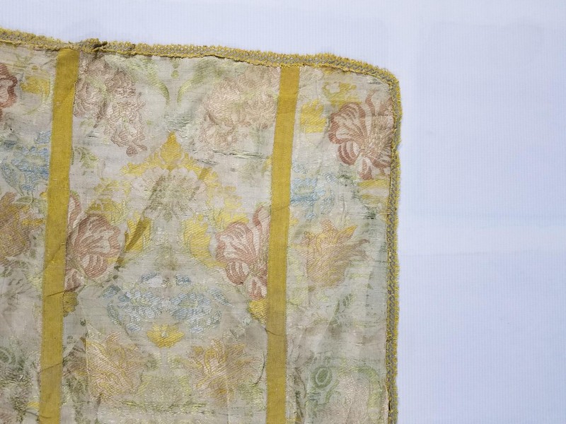 Antique French Silk Brocade Floral Panel with Metallic Lace 88x46cm gallery