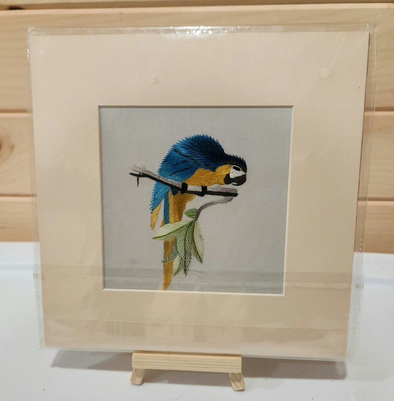 Handmade Embroidery Art Silk Parrot