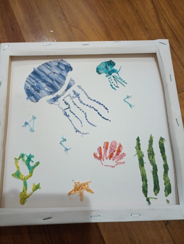 Sea Life Embroidery Wall Art Ombre Variegated Star Fish Jelly Fish Ocean Beach gallery