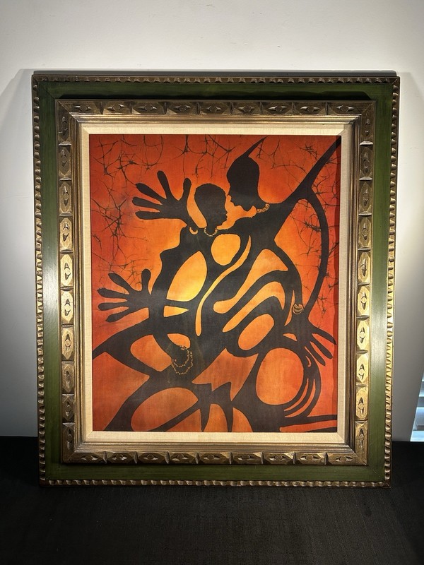 Vintage African Batik Textile Art Framed | Arusha Tanzania 32x28”