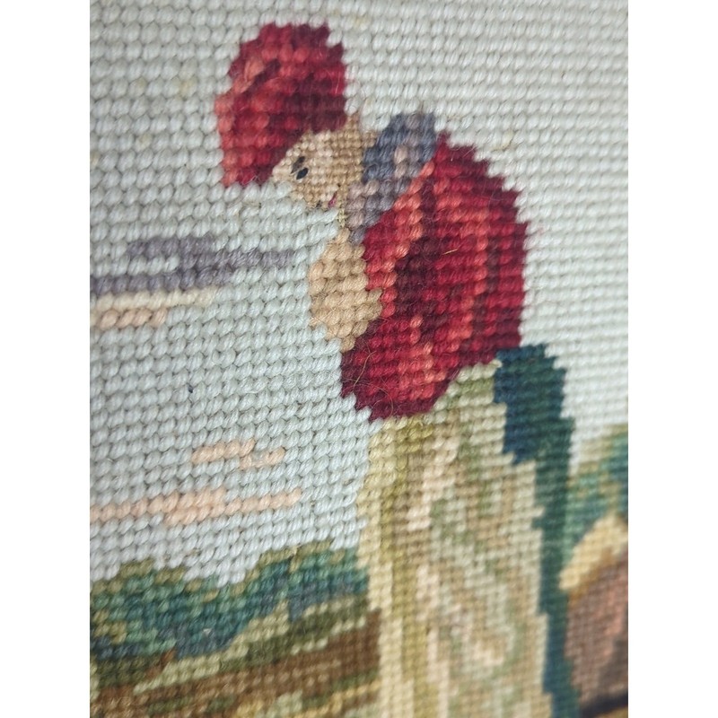 1960s Vintage Handmade Needlepoint Prayerful Farm Couple After Artist Millet gallery