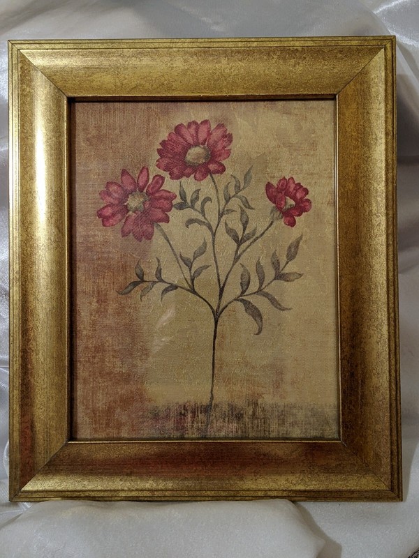 Pair Framed Textile Art Floral Wall Linen Decor Unique Pretty 13x10" Each gallery