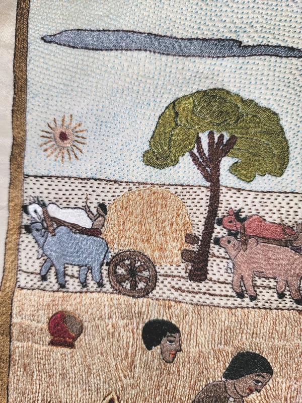 Vtg BANGLADESH Needlepoint Art Folk Unframed Art Tapestry Signed 20x26 Pre-owned gallery