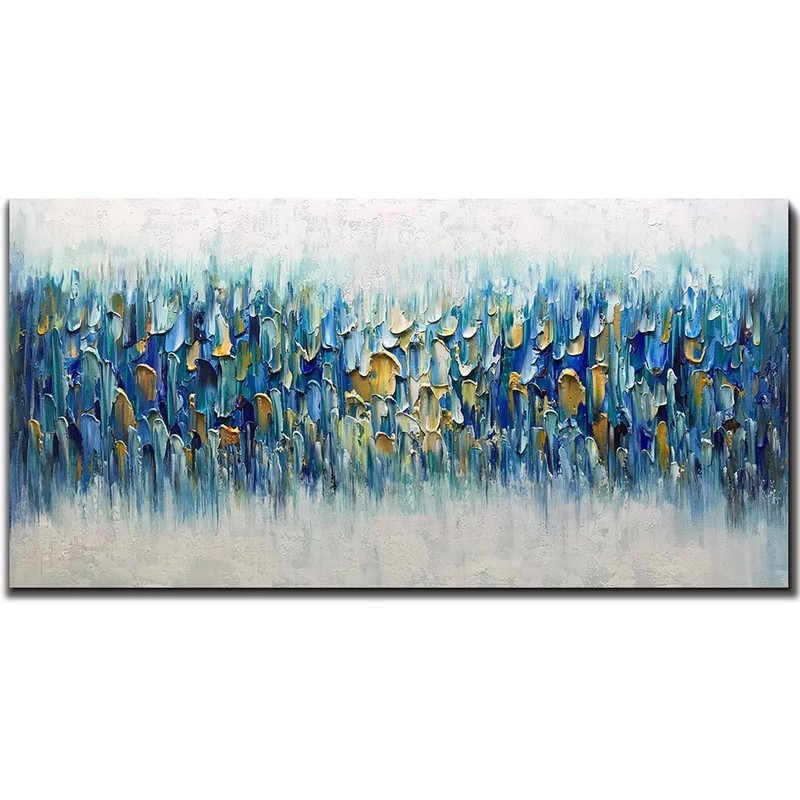 AMEI Art,24x48Inch Pure Hand Painted Rhapsody in Blue Abstract Oil Paintings …