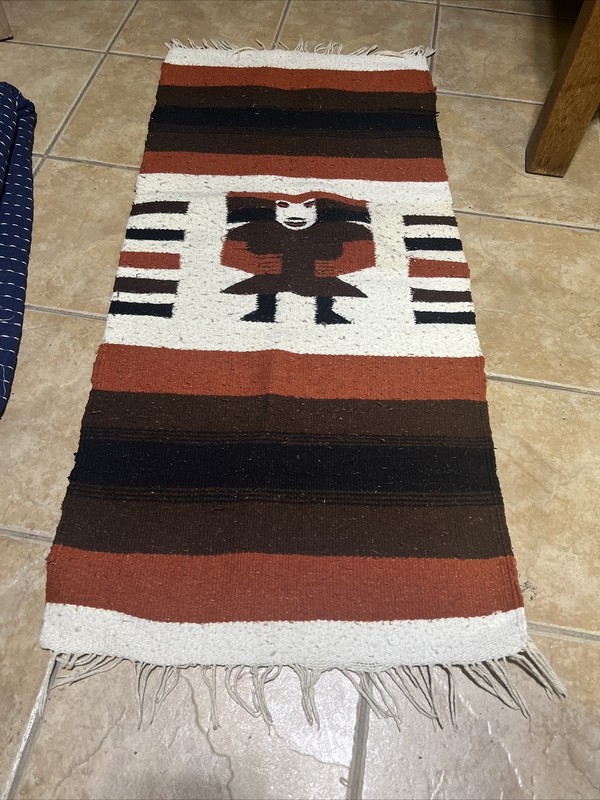 Vintage Wool Mexico Double Sided Rug Tapestry 43×20 inches Aztec Mayan Zapotec
