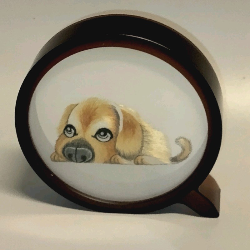 Chinese Silk Embroidery Round Double Sided Framed Puppy Dog Stitch Metallic Shu gallery
