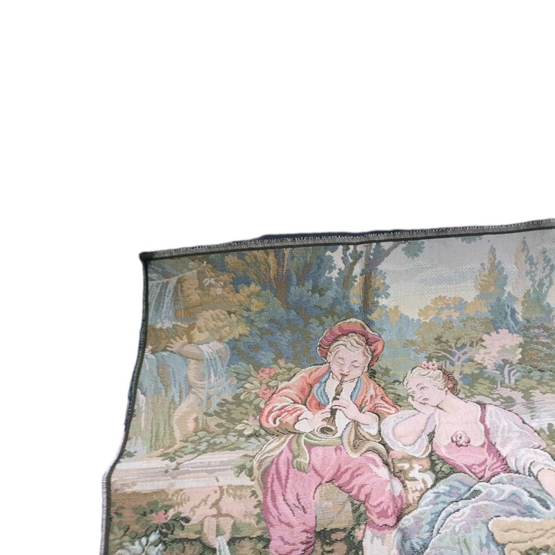 Vintage Italian Tapestry Square Man Playing Music For Seated Woman 19” gallery