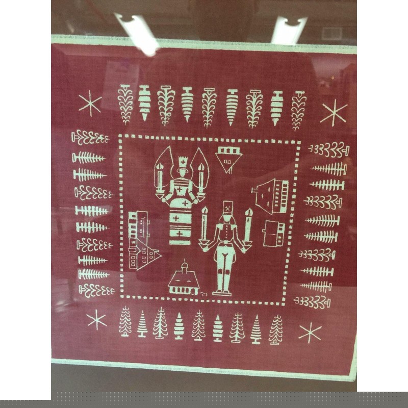 German Block Print Linen Square Christmas Angel Candles Prince Soldier