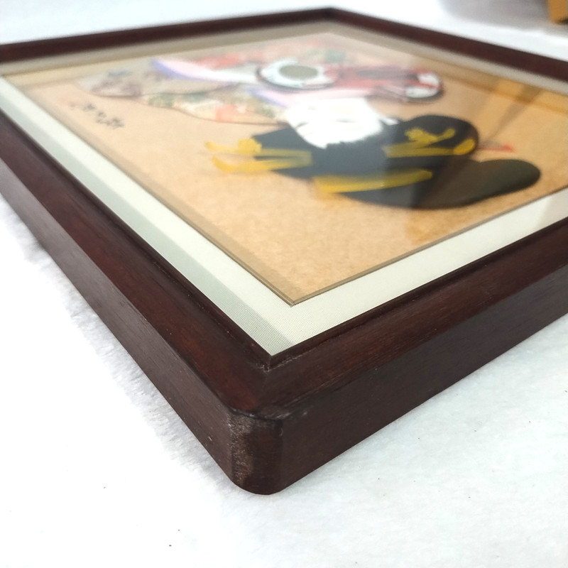 Japanese Geisha 3D Shadow Box Silk Porcelain Kimono Wall Art Wood Frame 13"x14" gallery