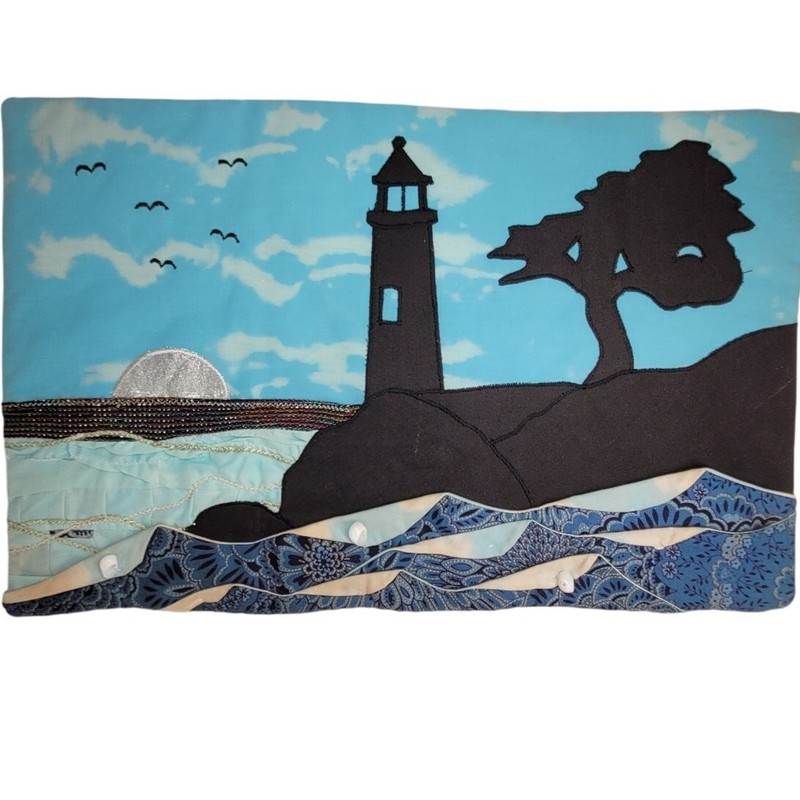 Vintage Hand Quilted Ocean Lighthouse Wall Quilt Coastal Chic Fiber Art Decor