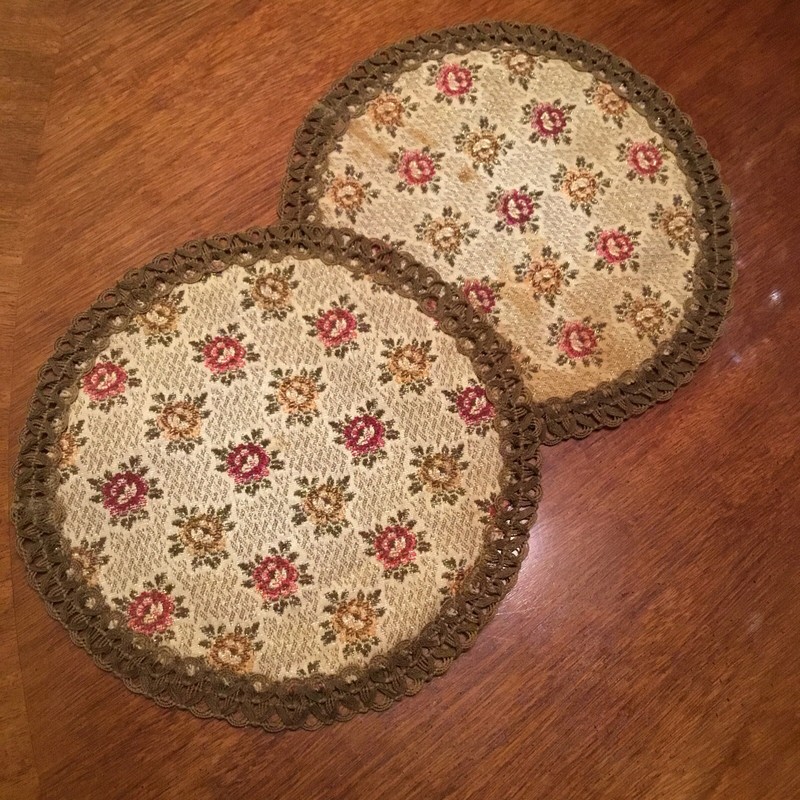 Vintage Germany Tapestry Upholstery Table Doily Grandma's 10" Set Of 2 - 1960s