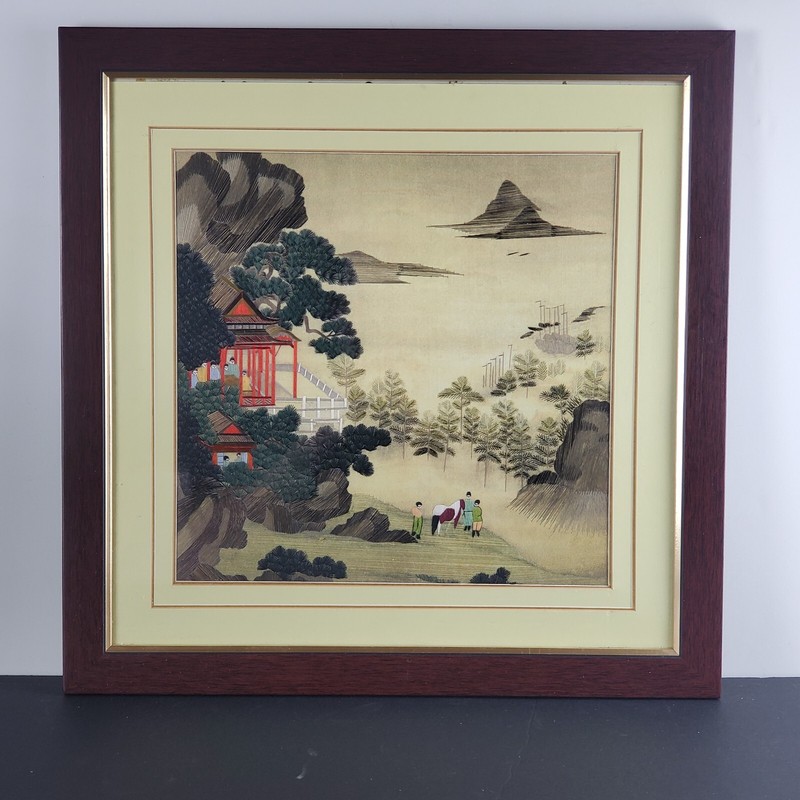 King Silk Art Embroidery Asian Landscape Tang Bohu 20.25in by 20.25in