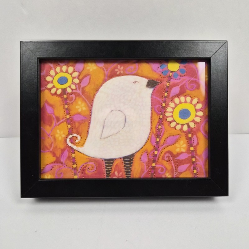 Laura Maclay Original Textile Art Signed – Hand Sewn Quilted Bird Folk Art 8×6
