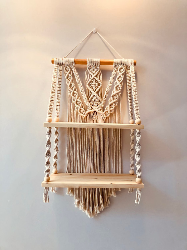 macrame wall hanging shelf vintage wood Home Decor Handmade Boho Style Art