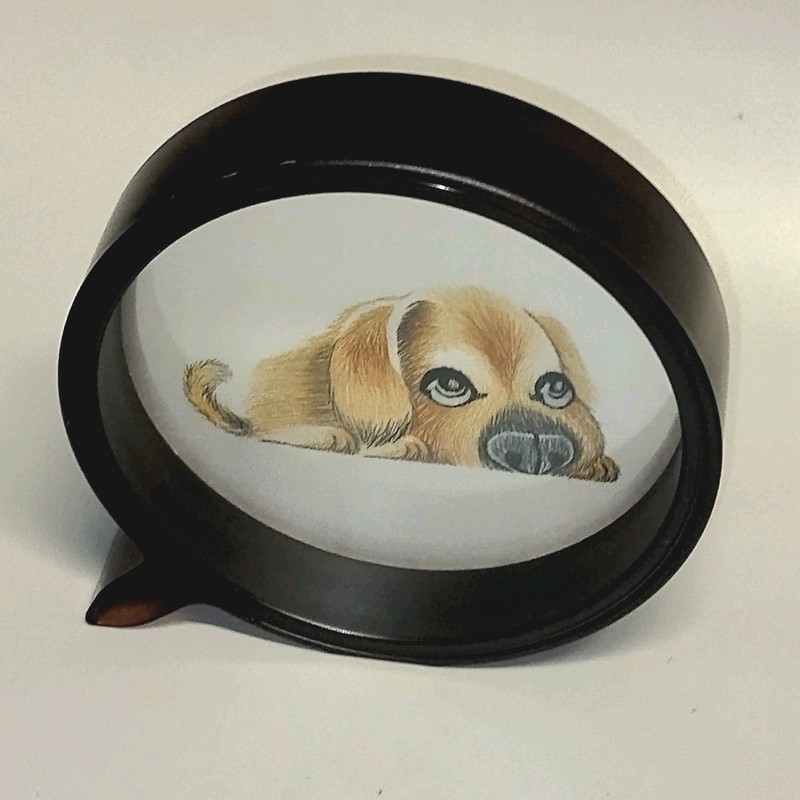 Chinese Silk Embroidery Round Double Sided Framed Puppy Dog Stitch Metallic Shu gallery
