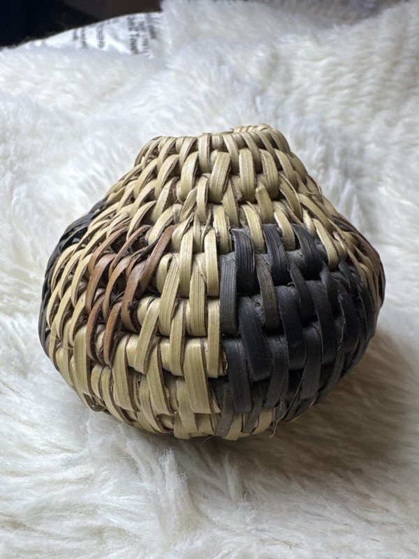 Vintage Artisan Handwoven Mini Basket Natural Fiber Neutral Tones gallery