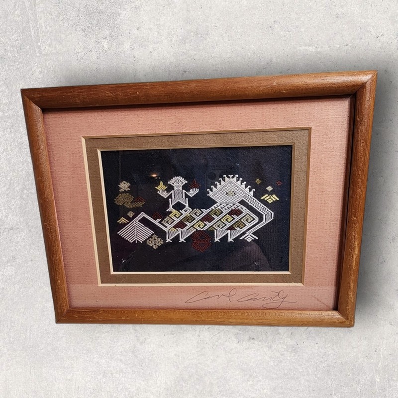 Vtg Art Double Matted Embroidery Fabric THE SIHO 7.75"W x 5.75"H Carol Cassidy gallery