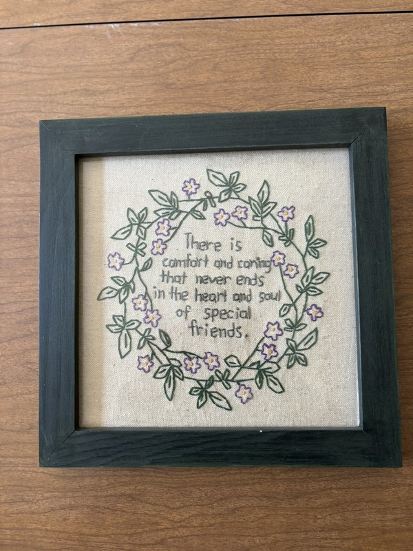 Sweet Special Friends framed embroidery art – 9 1/4” Square Wood Frame