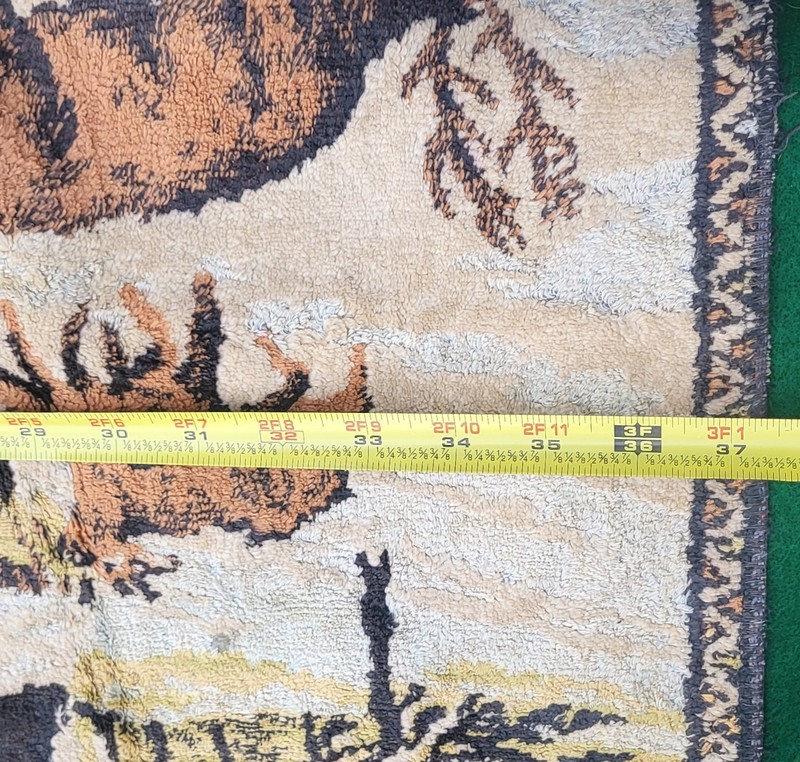 Vintage crushed velvet tapestry of forest winter scene with deer family. EARLY gallery