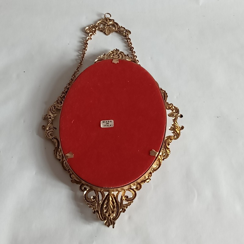 Vintage Italian Oval Wall Hangings - Brass Frame Print Silk Lady Portraits gallery