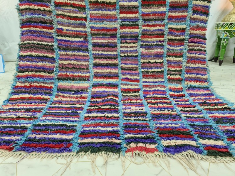 Vintage Moroccan Handmade Rug 4'1"x6' Berber Striped Purple Red Cotton Rug gallery