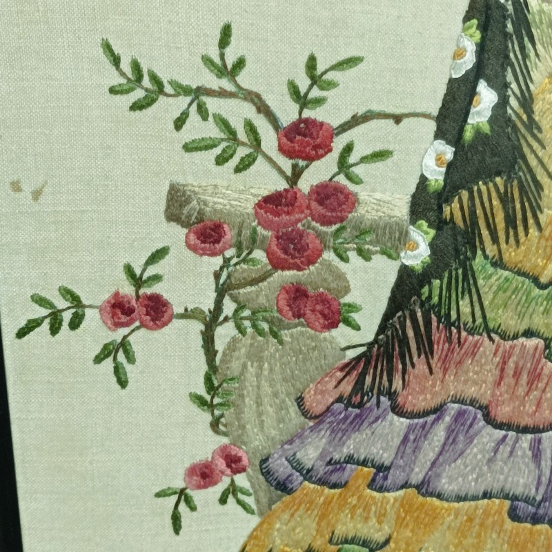 Large framed embroidered Tapestry picture of Spanish flamenco dancer Signed 1938 gallery