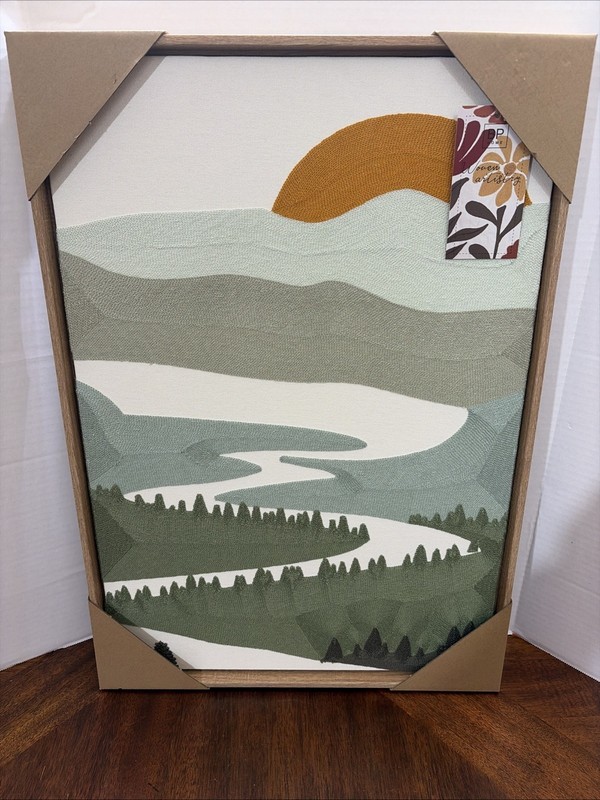 New BP Home Textile Embroidered Woven Wall Art sunset in the mountains 18”x26”